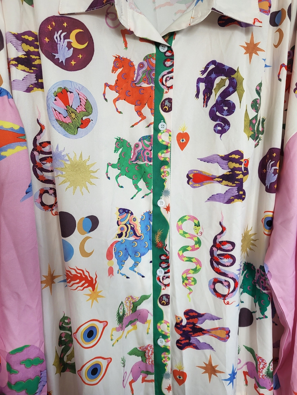 Whimsical Celestial Print Button-Front Maxi Dress - Cream & Pink 6XL - Picture 6 of 10